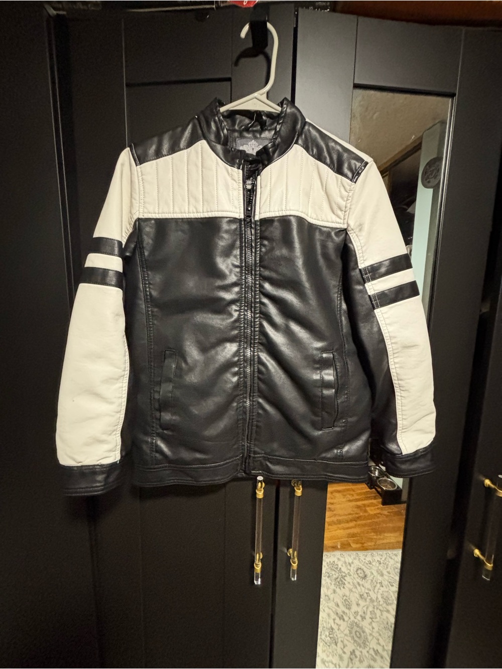 Bleu Rod Beattie Black and White Bomber Jacket